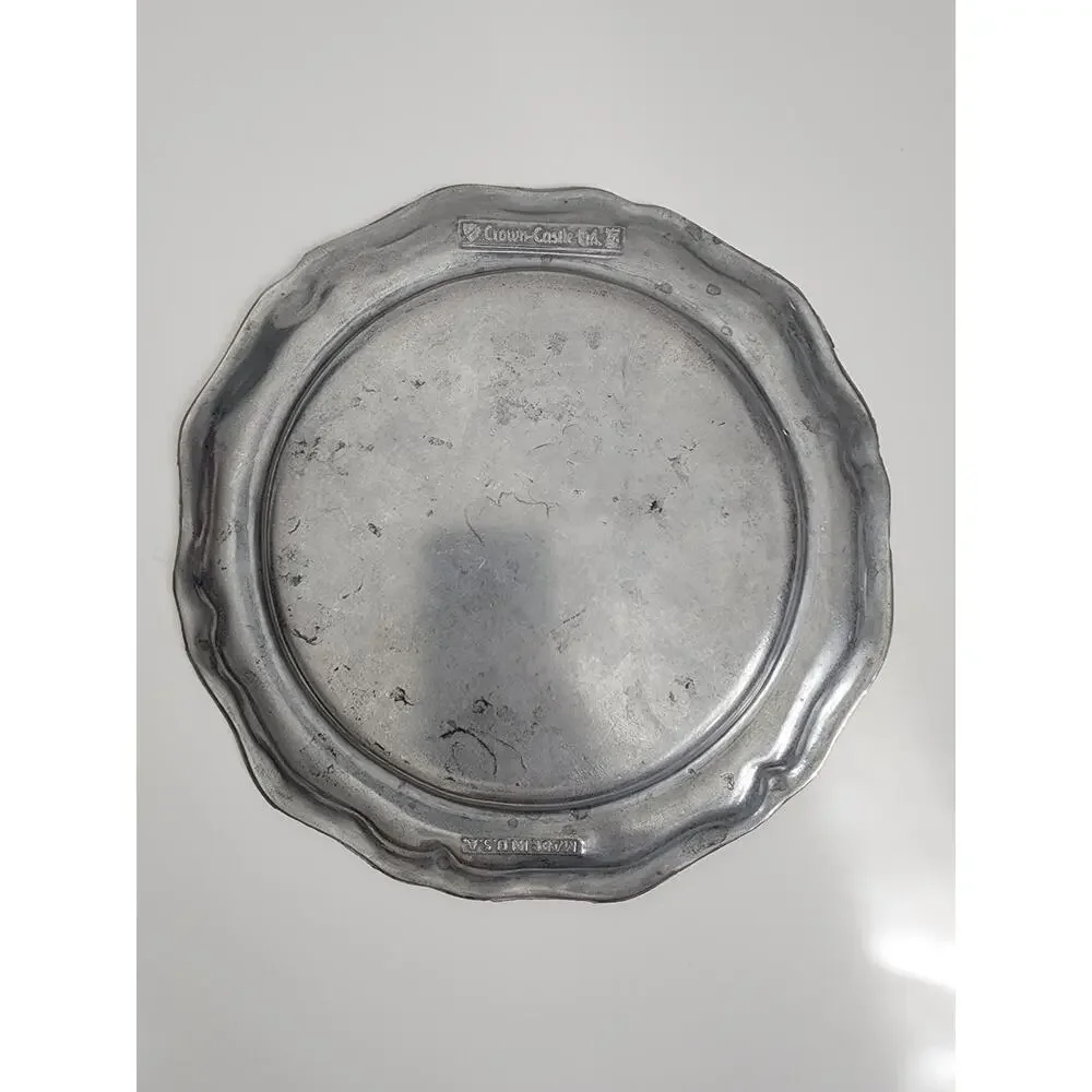 Vintage Crown Castle Ltd Pewter Plate 12 Pc Made in USA Dinner & Salad Plates